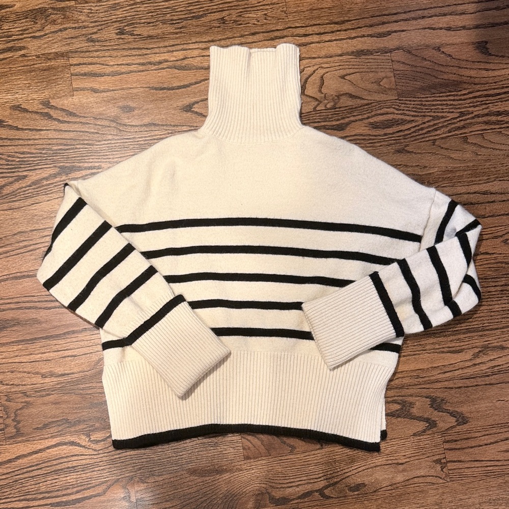 ASOS Bershka Black and Cream Striped Turtleneck Sweater